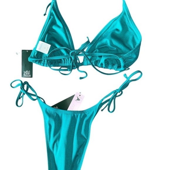 NWT Wild Fable XL / XXS Ribbed Teal Halter Triangle Bikini SET Side Tie Cheeky - Picture 8 of 13